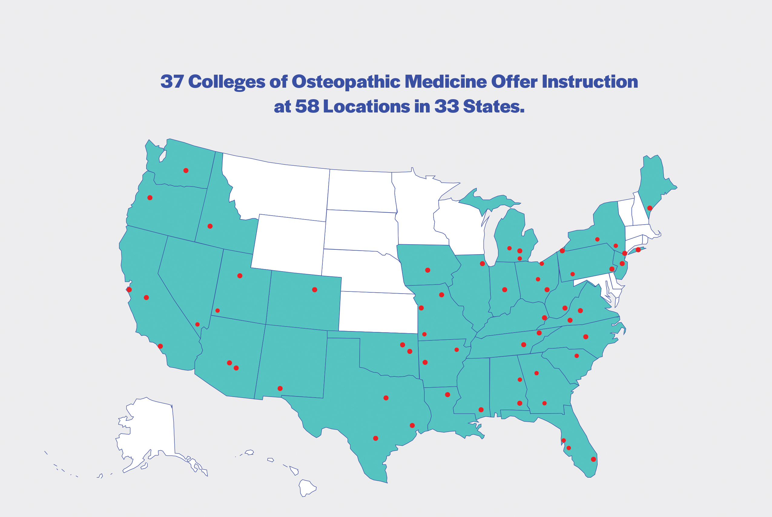 Map of Colleges of Osteopathic Medicine in the United States